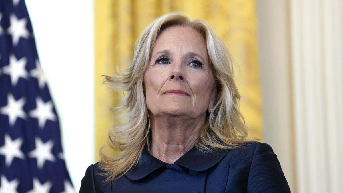 Then-U.S. first lady Jill Biden holds an event to honor the men and women who served during World War I at the White House in Washington, D.C., on May 7, 2024. (Yuri Gripas/Abaca Press/TNS)