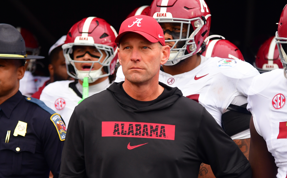  Alabama Crimson Tide head coach Kalen DeBoer walks on field before the 2026 Rose Bowl. Gary A. Vasquez-Imagn Images