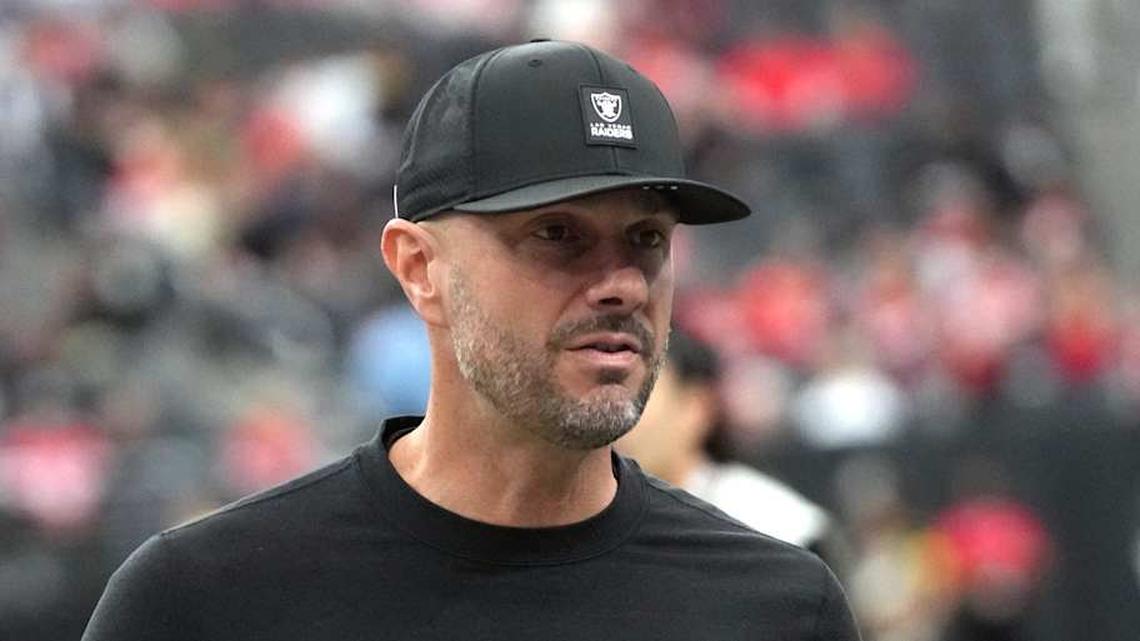  Jan 4, 2026; Paradise, Nevada, USA; Las Vegas Raiders general manager John Spytek reacts during the game against the Kansas City Chiefs at Allegiant Stadium. Mandatory Credit: Kirby Lee-Imagn Images | Kirby Lee-Imagn Images 