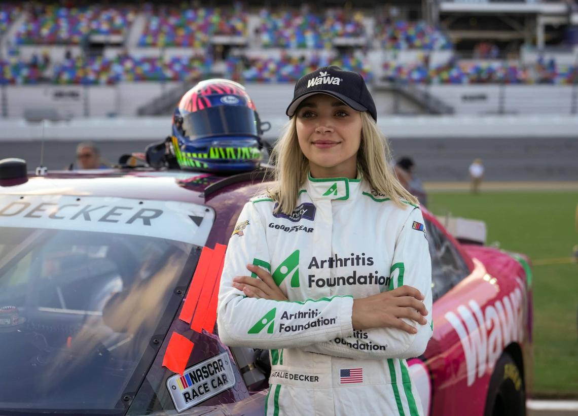  Aug 25, 2023; Daytona Beach, Florida, USA; NASCAR Xfinity Series driver Natalie Decker (53) on pit road prior to the NASCAR Xfinity Series Wawa 250 at Daytona International Speedway. Mandatory Credit: David Yeazell-USA TODAY Sports 