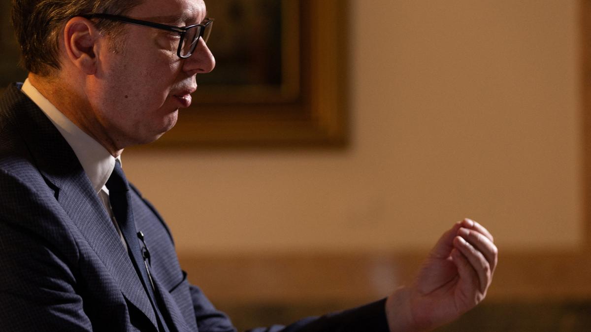 Serbian President Aleksandar Vucic speaks during an interview with Reuters in Belgrade, Serbia, February 4, 2026. REUTERS/Djordje Kojadinovic