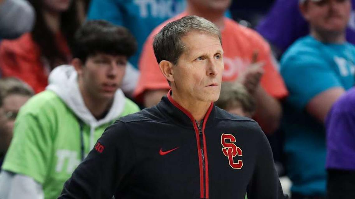  Feb 8, 2026; University Park, Pennsylvania, USA; Southern California Trojans head coach Eric Musselman looks on from the bench during the second half against the Penn State Nittany Lions at Bryce Jordan Center. Mandatory Credit: Matthew O'Haren-Imagn Images | Matthew O'Haren-Imagn Images 