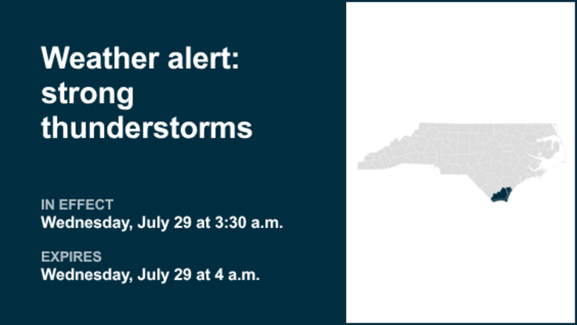 Weather alert for Eastern North Carolina early Wednesday morning, says the NWS 
