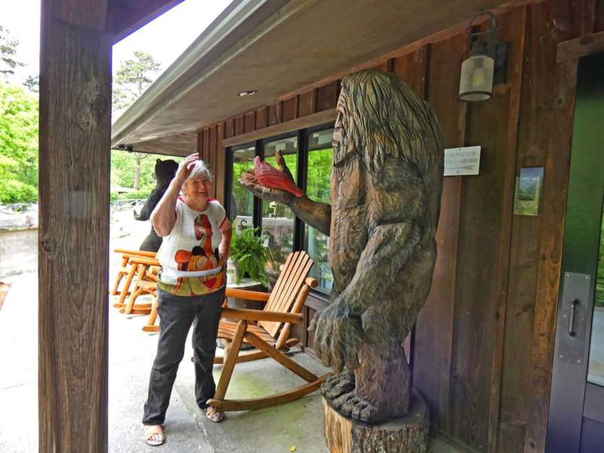  Author greets Bigfoot at Little Arrow Outdoor Resort. Photo credit: Kathleen Walls 