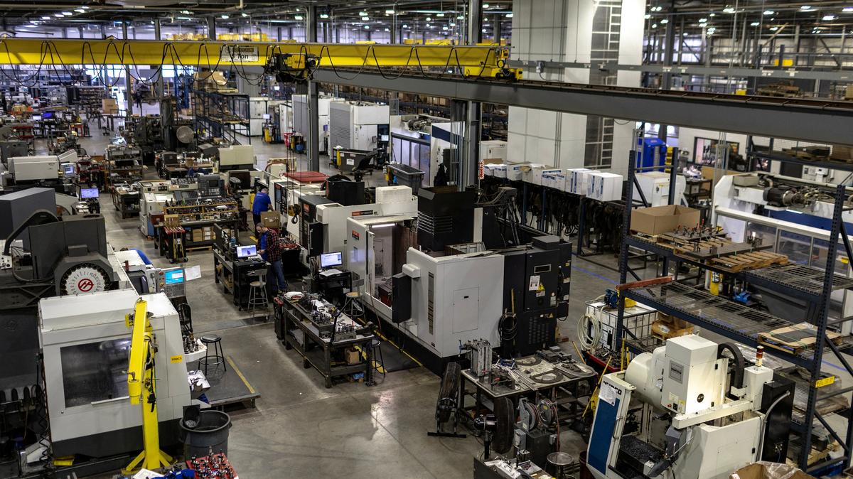 FILE PHOTO: The production floor of the General Stamping & Metalworks building in South Bend, Indiana, U.S., March 23, 2026. REUTERS/Jim Vondruska/File Photo