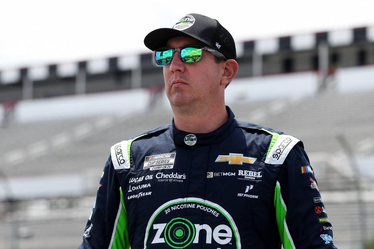  Jun 21, 2025; Long Pond, Pennsylvania, USA; NASCAR Cup Series driver Kyle Busch looks on from pit road during practice and qualifying for The Great American Getaway 400 at Pocono Raceway. Mandatory Credit: Matthew O'Haren-Imagn Images © Matthew O'Haren-Imagn Images