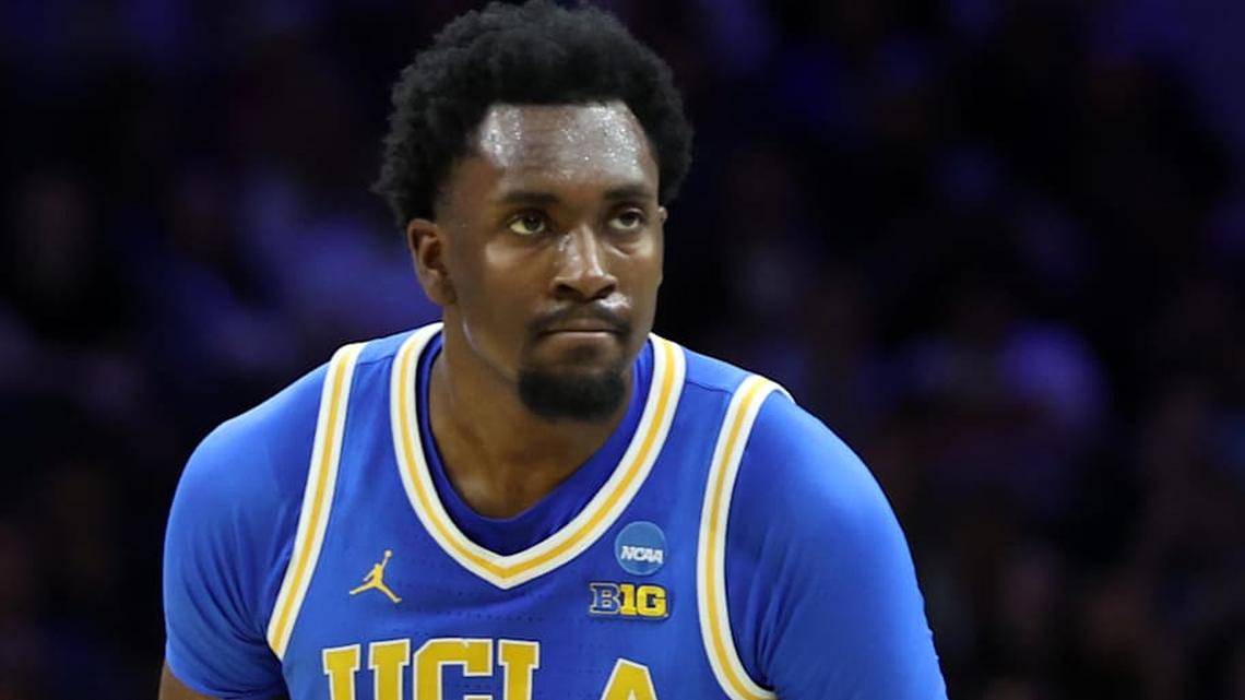  Mar 22, 2026; Philadelphia, PA, USA; UCLA Bruins center Xavier Booker (1) reacts against the UConn Huskies in the first half during a second round game of the men's 2026 NCAA Tournament at Xfinity Mobile Arena. Mandatory Credit: Bill Streicher-Imagn Images | Bill Streicher-Imagn Images 