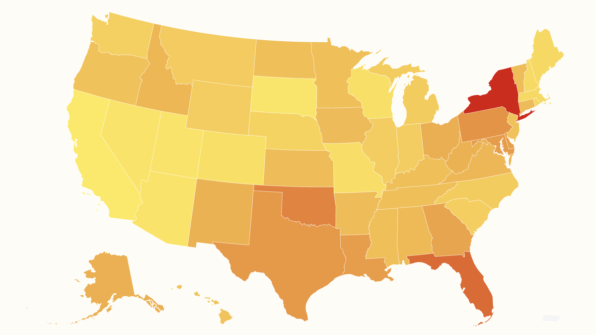 A map of closing costs across the country, as a percentage of refinance amount. 