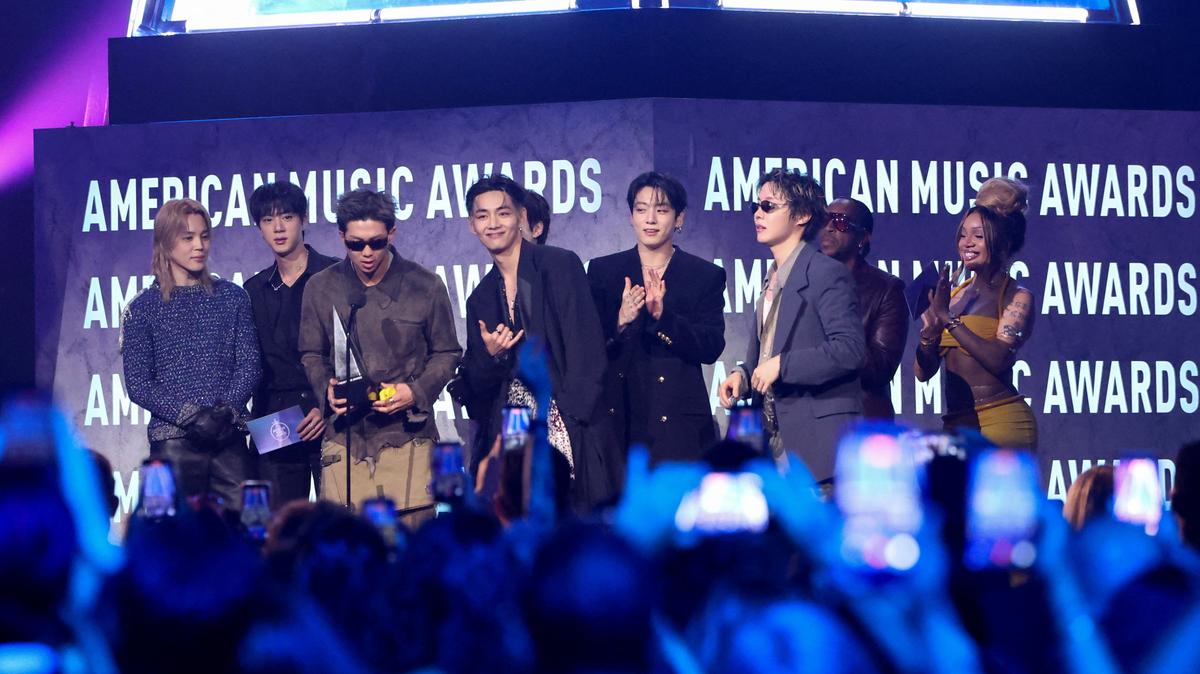 BTS wins the award for Song of the Summer for "SWIM" during the 2026 American Music Awards, in Las Vegas, Nevada, U.S., May 25, 2026. REUTERS/Mario Anzuoni