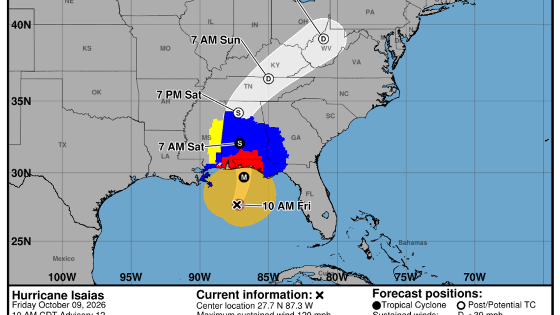 Friday, Oct. 9 update from the National Hurricane Center: Latest on Category 3 Hurricane Isaias 