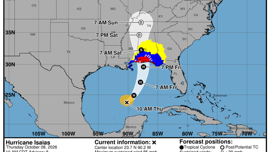 Category 1 Hurricane Isaias: Thursday, Oct. 8 update from the NHC on latest developments 