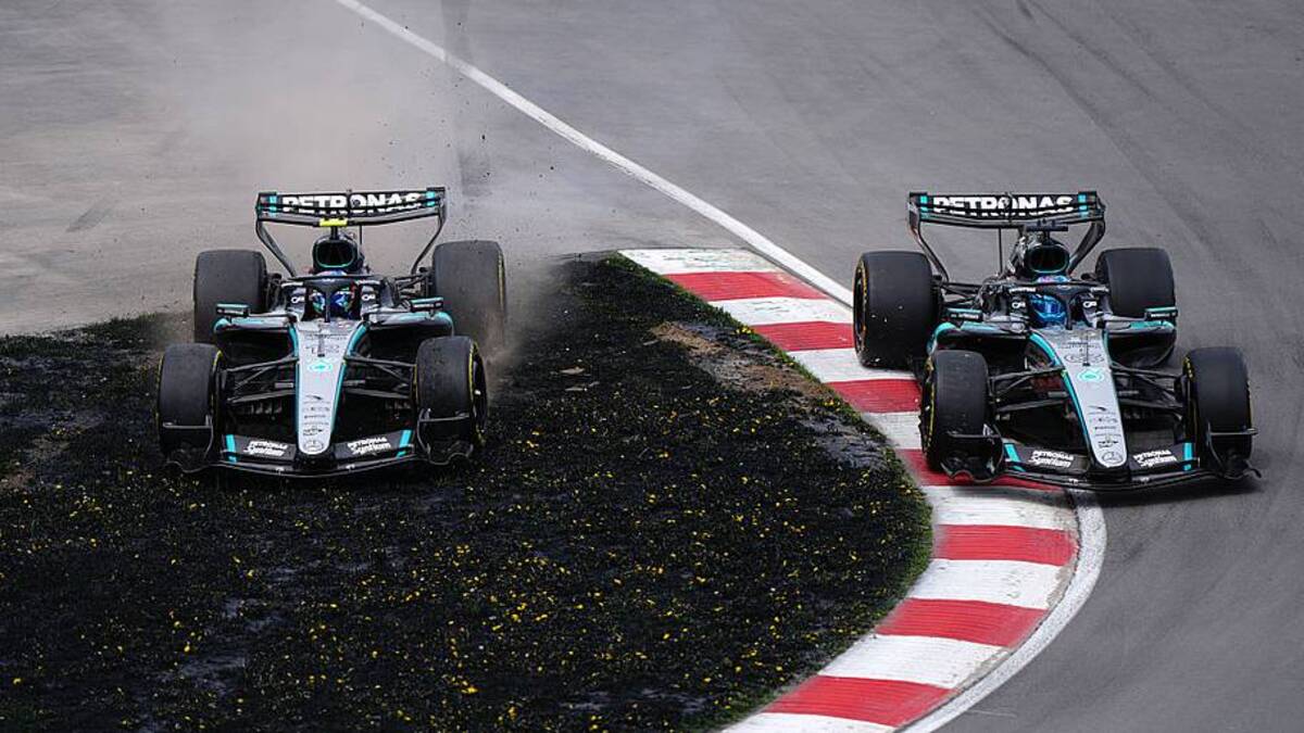  Antonelli and Mercedes teammate George Russell nearly collided on multiple occasions at the Canadian Grand Prix two weekends ago. | Bradley Collyer/PA Images via Getty Images 