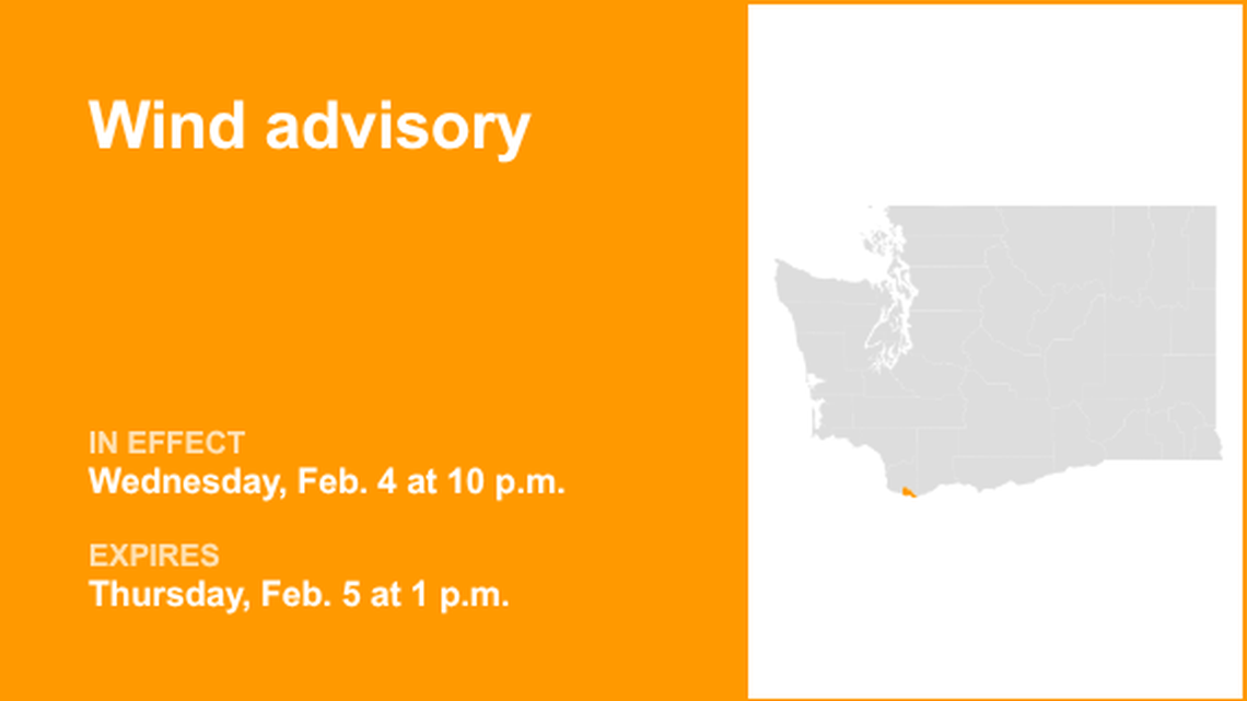 UPDATE: The current wind advisory for East Clark County Lowlands will expire at 6 p.m. 