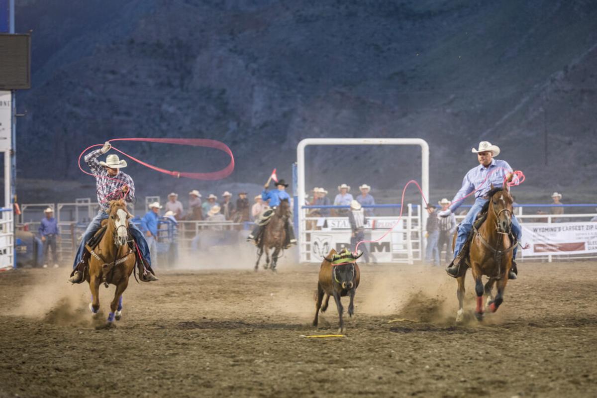  Team roping is a highlight of the Cody Nite Rodeo. Photo credit: Cody Yellowstone 