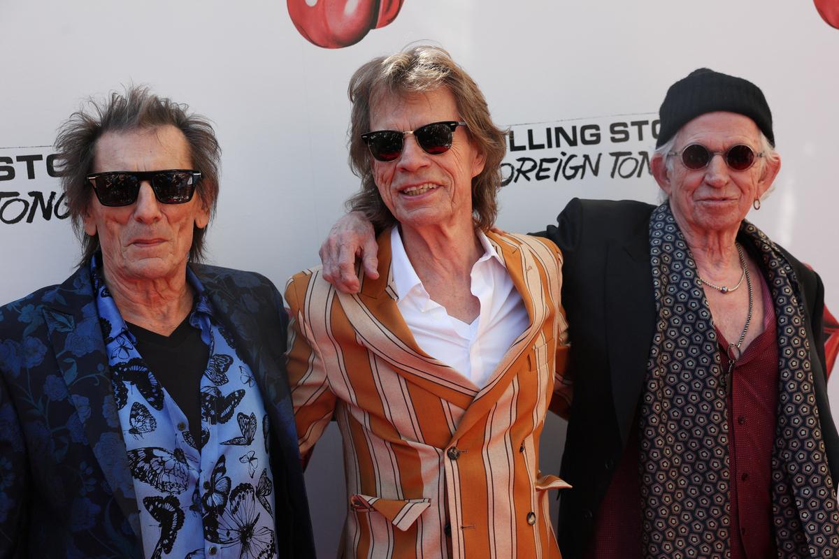 Mick Jagger, Keith Richards and Ronnie Wood pose on the red carpet during the launch of The Rolling Stones' new studio album "Foreign Tongues" in the Brooklyn borough of New York City, U.S., May 5, 2026. REUTERS/Shannon Stapleton