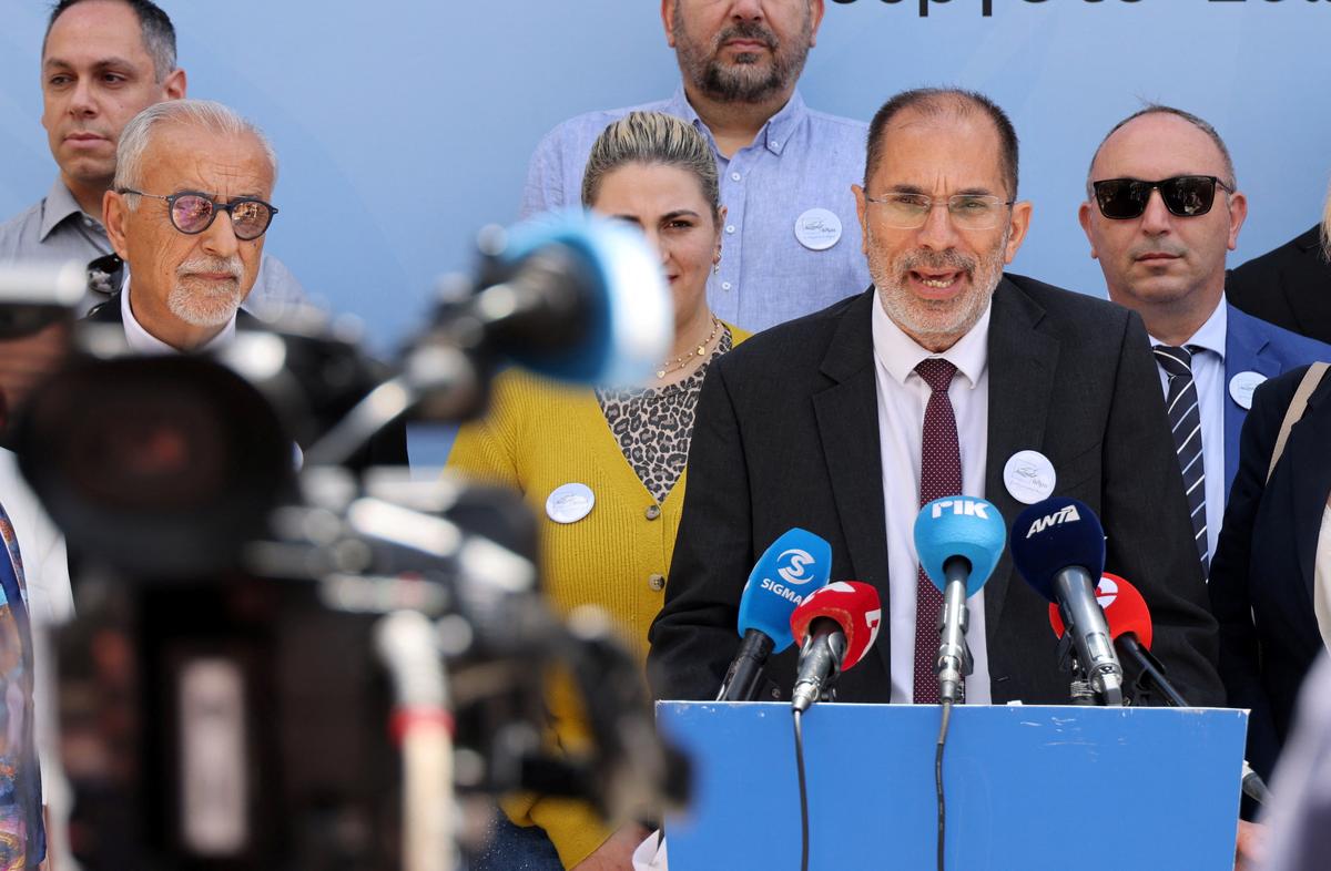 Odysseas Michaelides speaks to the media after submitting his candidacy for the forthcoming parliamentary elections on May 24, in Nicosia, Cyprus May 6, 2026. REUTERS/Yiannis Kourtoglou