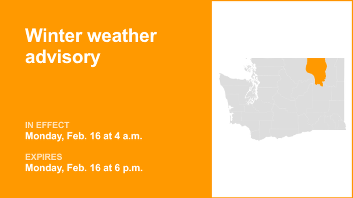 Winter weather advisory for Okanogan Highlands for Monday - could see 2 inches of snow 