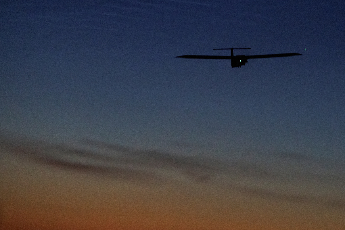 A Zozulia mid-strike drone flies after it was launched by service members of the Sparta company of the 422nd Unmanned Systems Regiment 'Luftwaffe' of the Ukrainian Armed Forces from a position near a front line, amid Russia's attack on Ukraine, in an undisclosed location in Southern Ukraine, on an undisclosed date, 2026. REUTERS/Valentyn Ogirenko