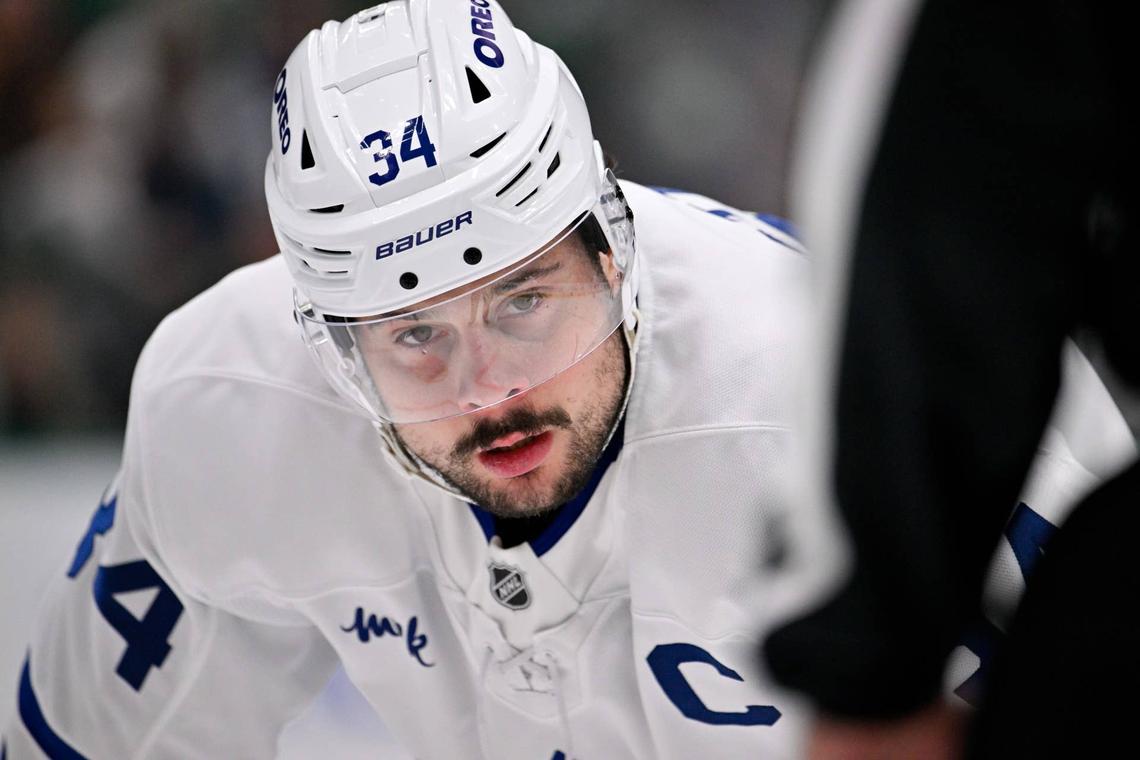  Toronto Maple Leafs center Auston Matthews (34) looks on during an NHL game. Jerome Miron-Imagn Images
