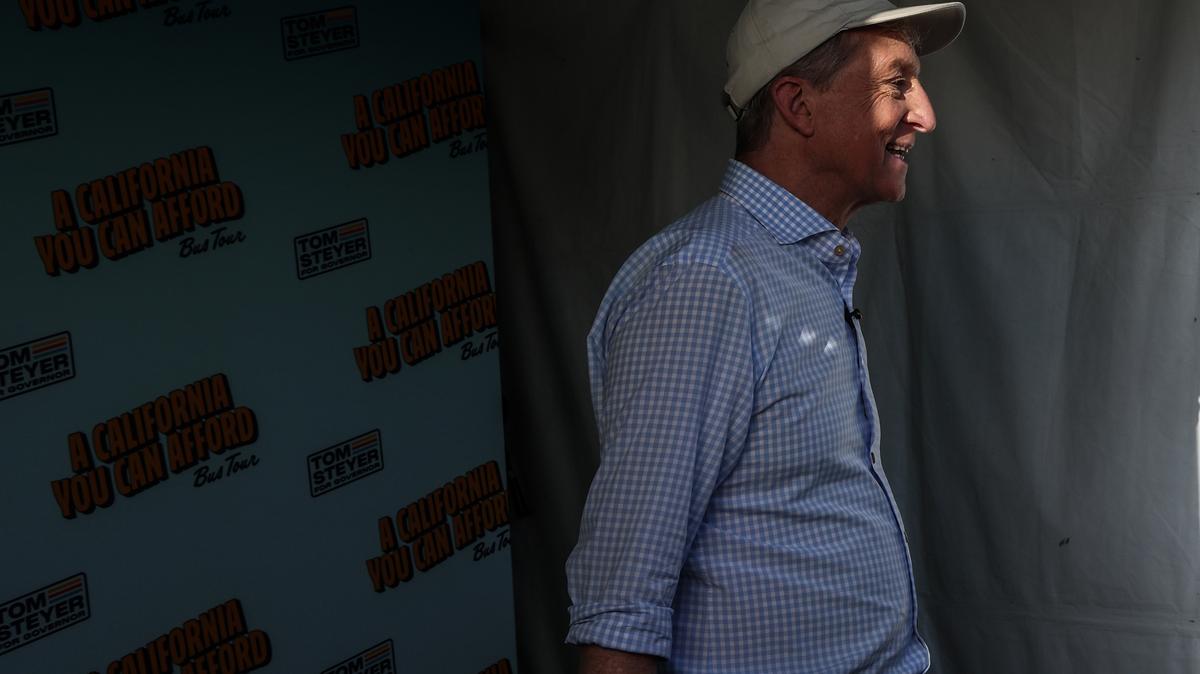 Gubernatorial candidate Tom Steyer hosts an "LA Block Party," campaign event at East LA College in Monterey Park, California, on Wednesday, May 13, 2026. (Robert Gauthier/Los Angeles Times/TNS)
