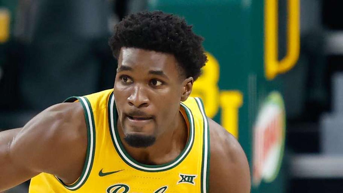 Mar 7, 2026; Waco, Texas, USA; Baylor Bears guard Tounde Yessoufou (24) dribbles the ball up court against the Utah Utes during the first half at Paul and Alejandra Foster Pavilion. Mandatory Credit: Chris Jones-Imagn Images | Chris Jones-Imagn Images 