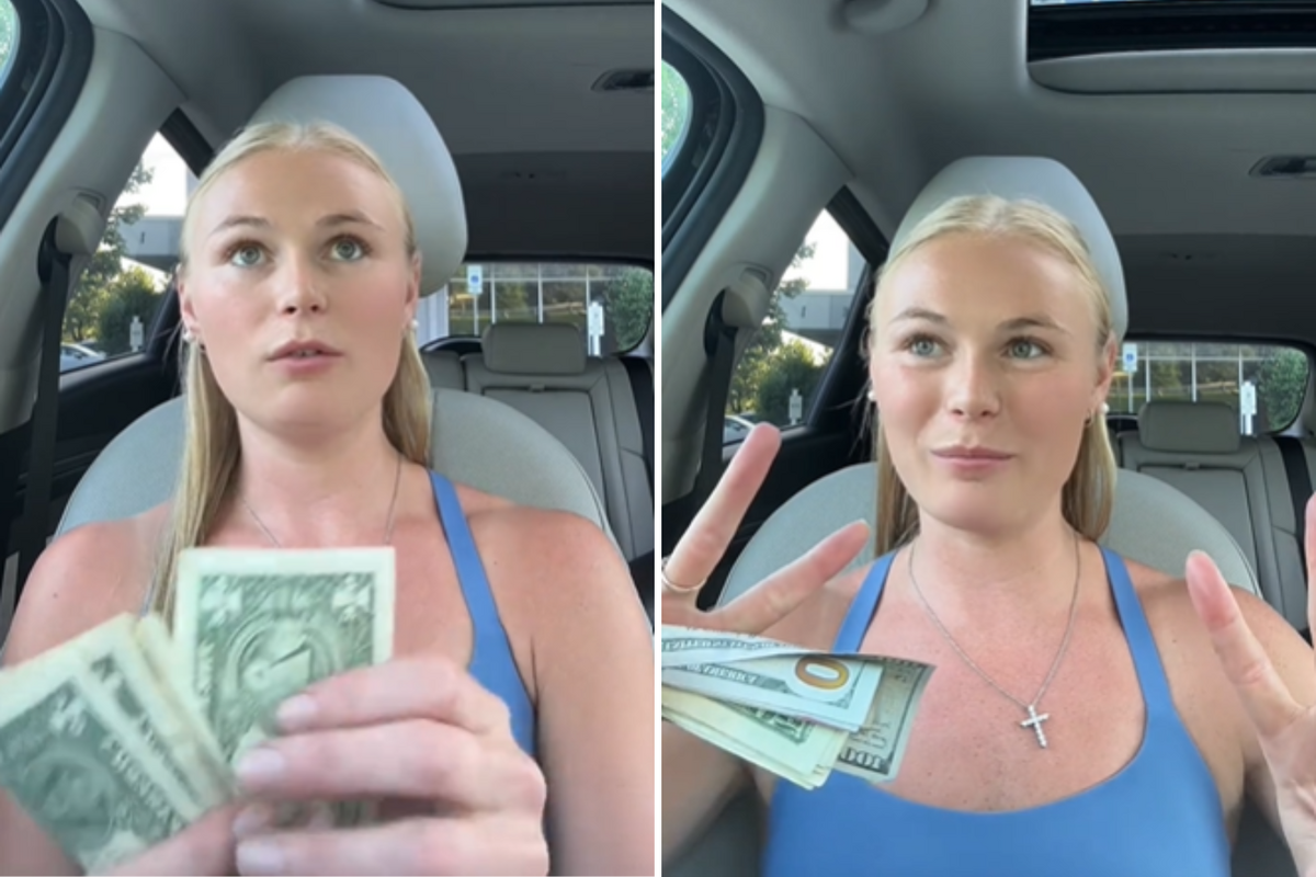  Pictures of Kaleigh explaining how much she has made during the World Cup. 
