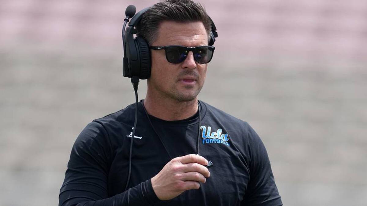  May 2, 2026; Pasadena, CA, USA; UCLA Bruins coach Bob Chesney reacts during the spring game at Rose Bowl. Mandatory Credit: Kirby Lee-Imagn Images | Kirby Lee-Imagn Images 