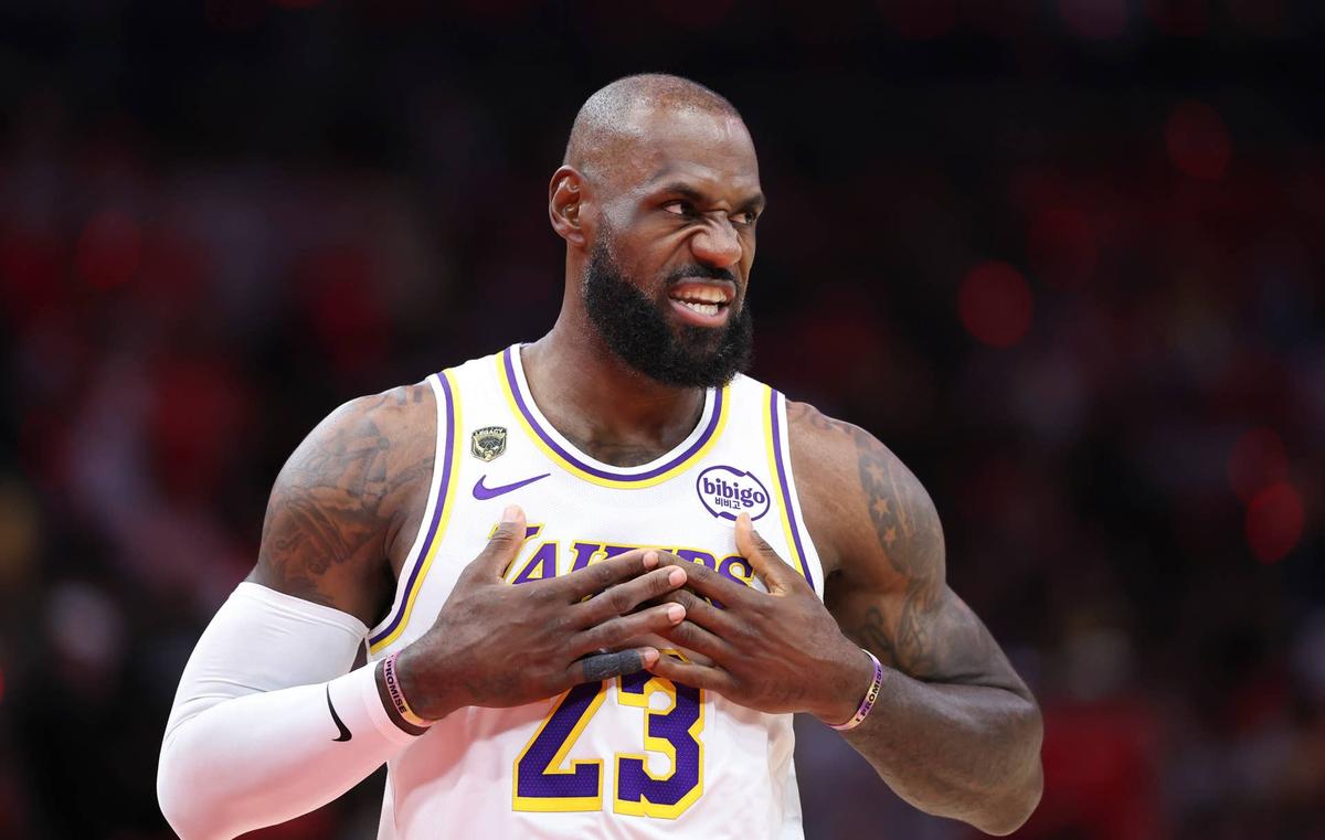  Apr 26, 2026; Houston, Texas, USA; Los Angeles Lakers forward LeBron James (23) walks on the court before the start of the game against the Houston Rockets in game four of the first round of the 2026 NBA Playoffs at Toyota Center. Mandatory Credit: Troy Taormina-Imagn Images 