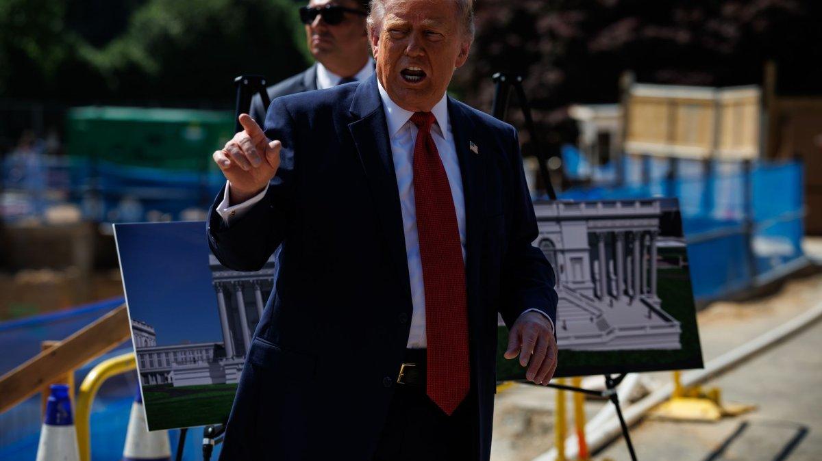 President Donald Trump, pictured speaking to the press about the new East Wing and ballroom last week, said after a shooting near the White House that construction must restart on the above-ground portion of the ballroom for the safety of the president and people who work there. Photo by Samuel Corum/UPI