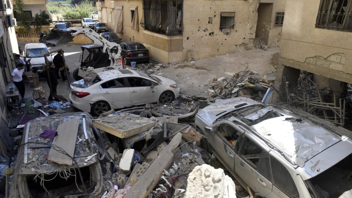 Damaged vehicles are seen following an Israeli airstrike that targeted an apartment in Choueifat, south of Beirut, Lebanon, on May 28. File Photo Wael Hamzeh/EPA 