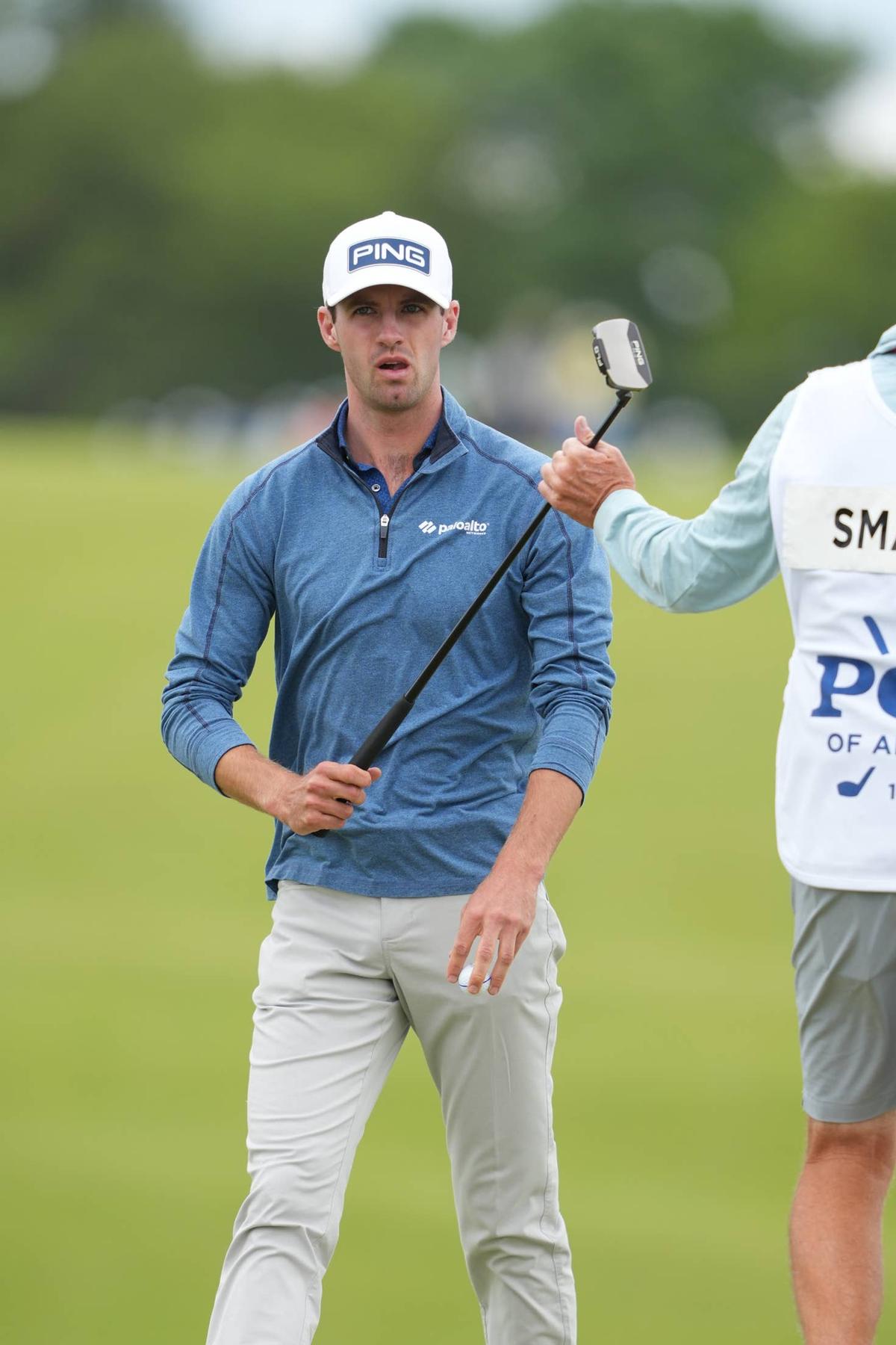 May 15, 2026; Newtown Square, Pennsylvania, USA; Alex Smalley on the seventh hole during the second round of the PGA Championship golf tournament. Mandatory Credit: James Lang-Imagn Images