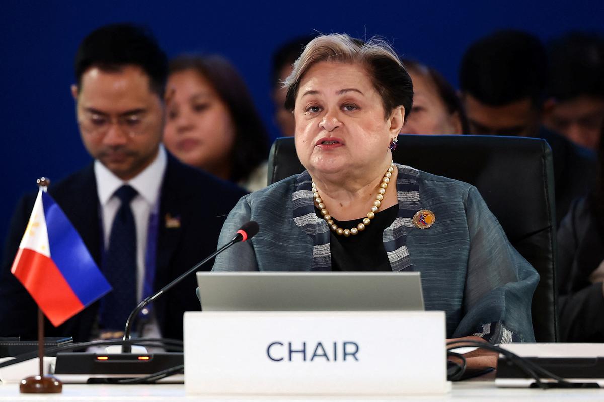 Association of Southeast Asian Nations (ASEAN) Chair and Philippine Foreign Affairs Secretary Theresa Lazaro delivers an opening statement during the ASEAN Foreign Ministers' Meeting ahead of the 48th ASEAN Summit and Related Meetings in Cebu City, Philippines, May 7, 2026. REUTERS/Eloisa Lopez