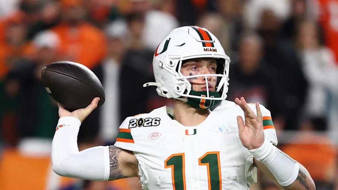  Former Miami Hurricanes quarterback Carson Beck could be selected during the second and third rounds of the draft. | Mark J. Rebilas-Imagn Images 