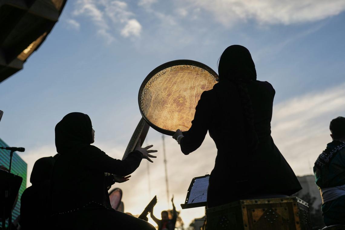  Musicians perform during a concert honoring children killed in a strike on a school in Minab, Iran, in Tehran on April 6, 2026. AP Photo/Francisco Seco 