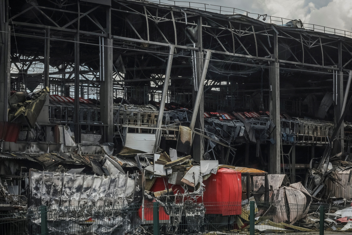 A view of a postal distribution centre of Nova Post company hit during a Russian missile and drone strike, amid Russia's attack on Ukraine, in Kyiv, Ukraine June 15, 2026. REUTERS/Alina Smutko