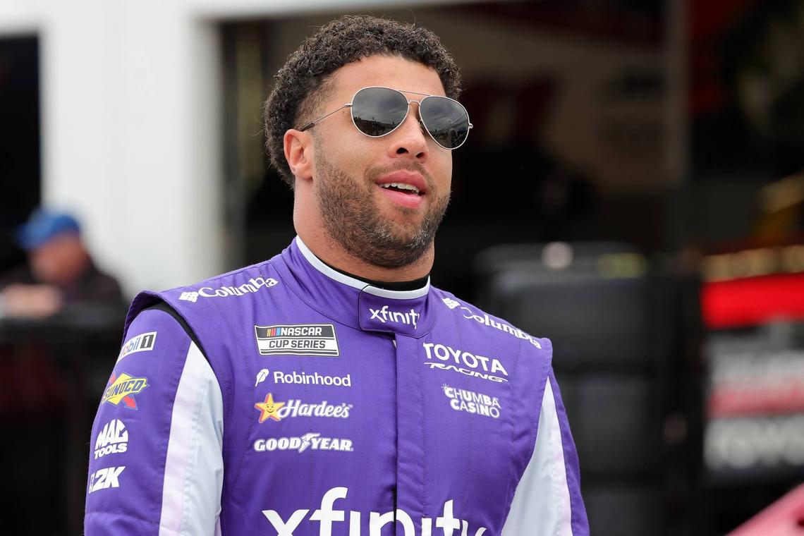  Feb 11, 2026; Daytona Beach, Florida, USA; NASCAR Cup Series driver Bubba Wallace (23) during practice for the Daytona 500 at Daytona International Speedway. Mandatory Credit: Mike Dinovo-Imagn Images 