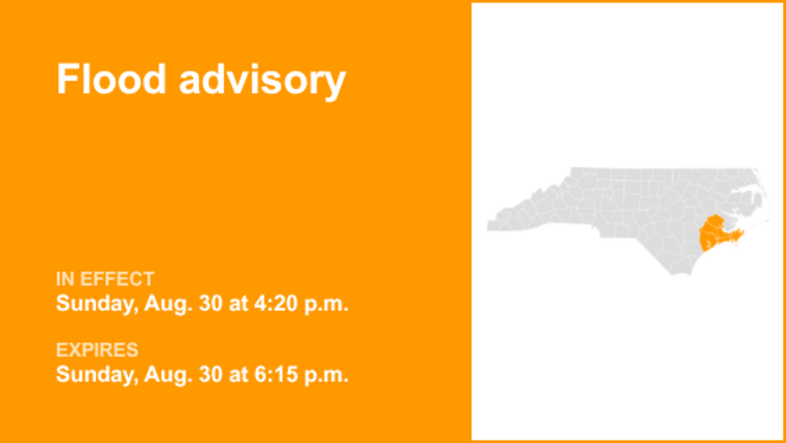 UPDATE: Flood advisory active for Eastern North Carolina Sunday evening, says the NWS 