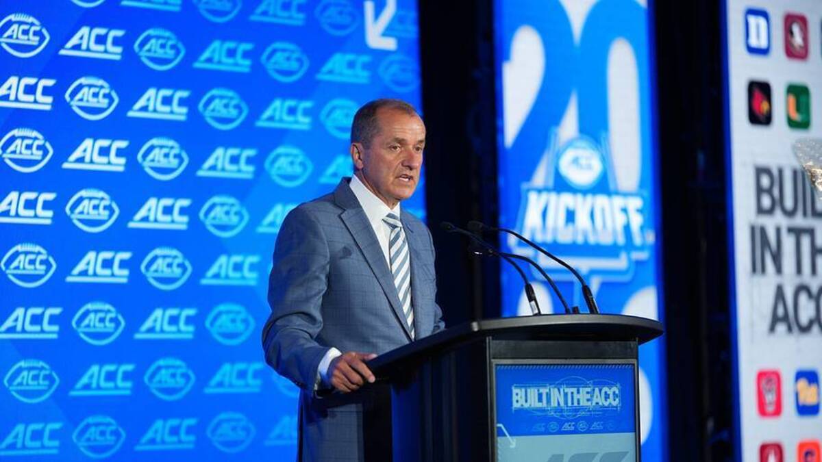  Jul 15, 2026; Charlotte, NC, USA; ACC commissioner Jim Phillips speaks to the media during ACC Media Days at Hilton Charlotte Uptown. Mandatory Credit: Jim Dedmon-Imagn Images | IMAGN IMAGES via Reuters Connect 