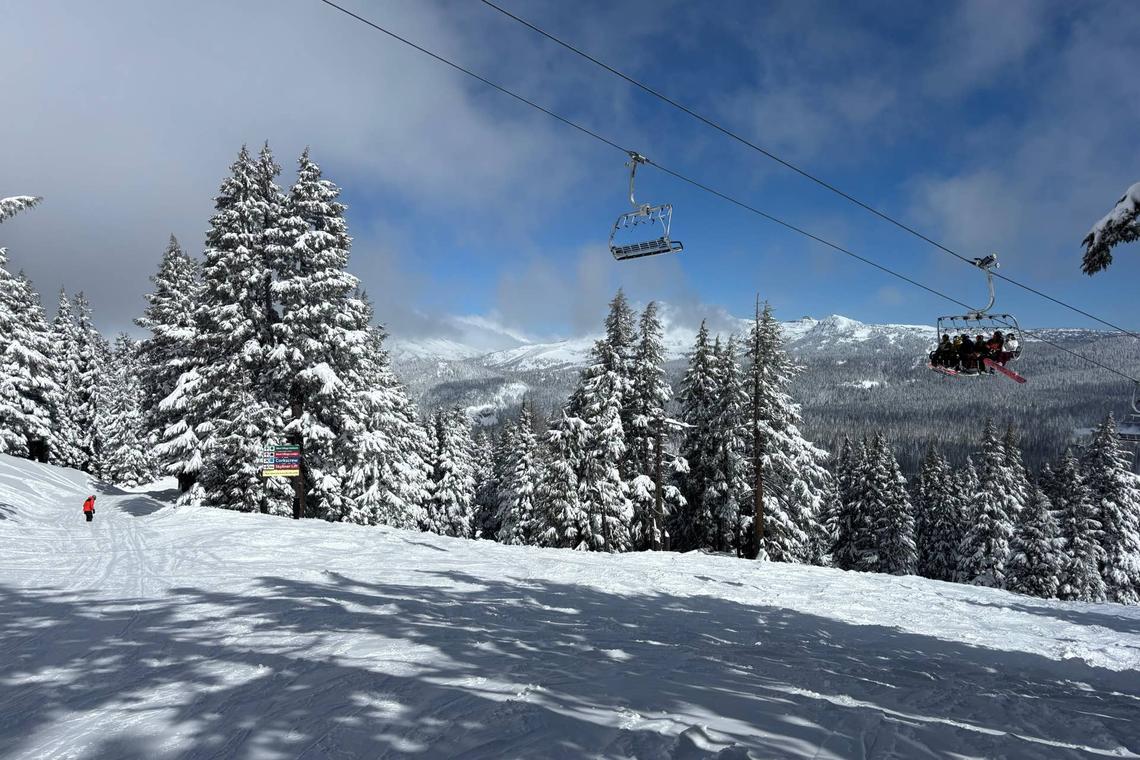 Thursday morning, April 16, at Mt. Bachelor, the sky went blue after 17" of snow..