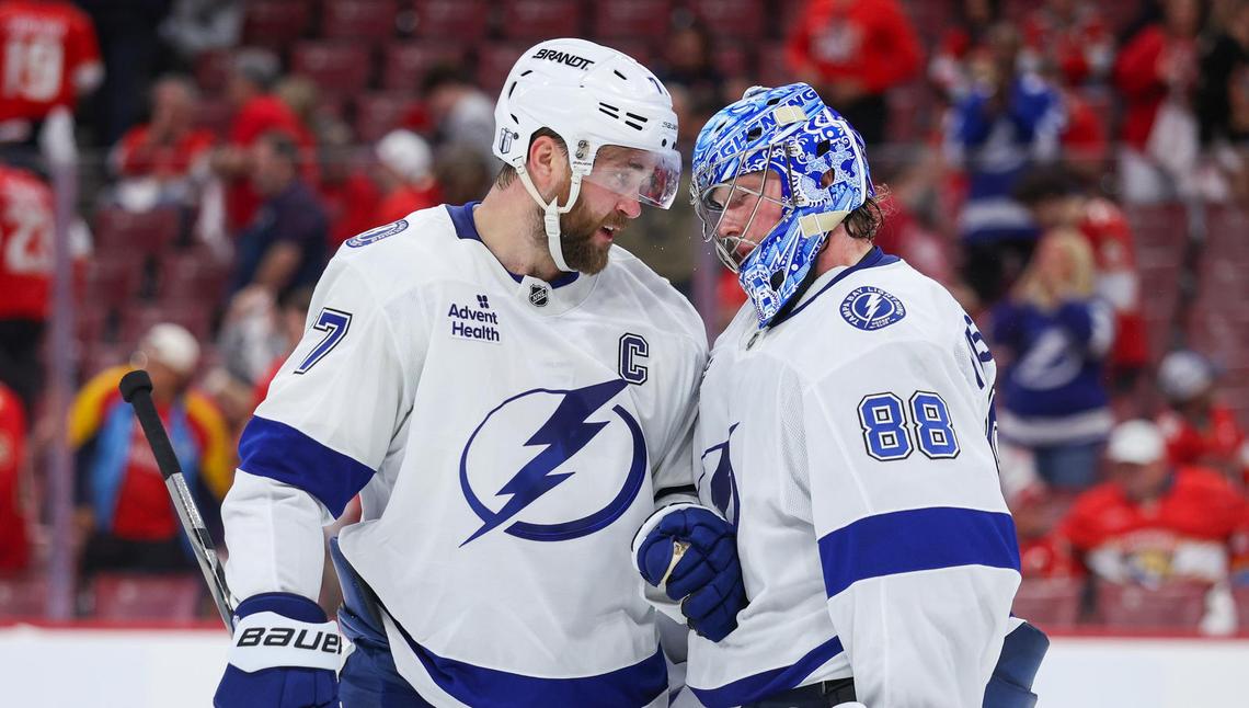  Victor Hedman and Andrei Vasilevskiy (Nathan Ray Seebeck-Imagn Images) 