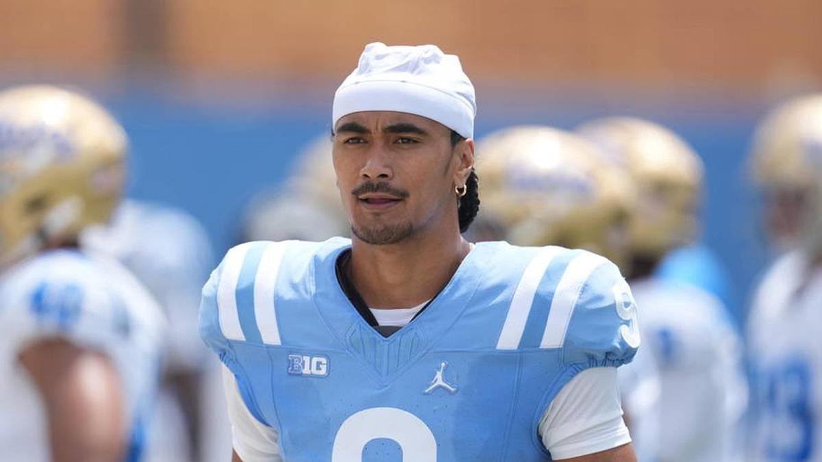  May 2, 2026; Pasadena, CA, USA; UCLA Bruins quarterback Nico Iamaleava (9) reacts during the spring game at Rose Bowl. Mandatory Credit: Kirby Lee-Imagn Images | Kirby Lee-Imagn Images 
