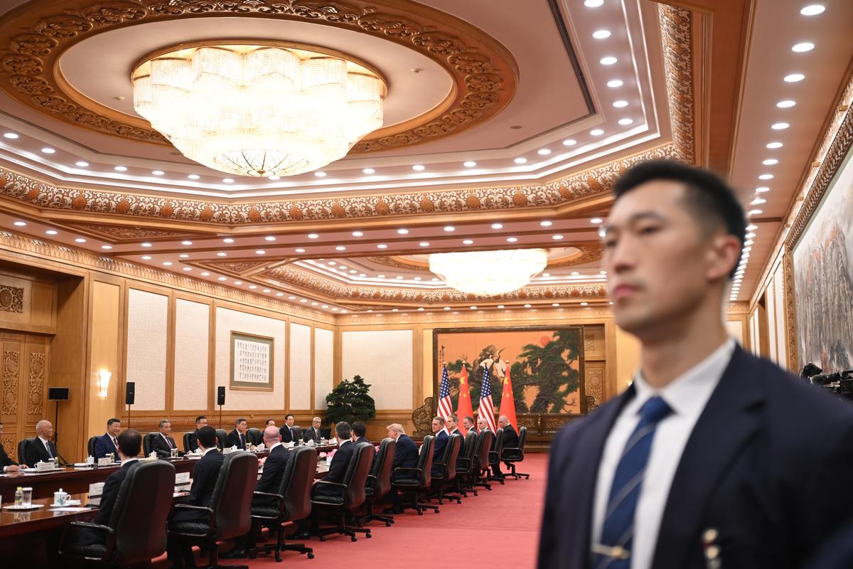 Bilateral talks between President Xi Jinping of China and President Donald Trump at the Great Hall of the People in Beijing during their two-day summit, on Thursday, May 14, 2026. During the first U.S. presidential visit to China in nearly a decade, Xi delivered a warning on Taiwan, saying that the issue, if handled poorly, could lead to conflict and "an extremely dangerous situation." (Kenny Holston/The New York Times)..