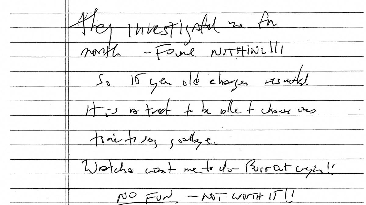 A document including the line "It is a treat to be able to choose one’s time to say goodbye.", described as a suicide note purportedly written by the late Jeffrey Epstein, the disgraced financier and accused sex trafficker who was found dead in his Manhattan jail cell in August 2019 in what was ruled a suicide, is seen after its release by U.S. District Judge Kenneth Karas in New York City, U.S. May 6, 2026.   U.S. District Court for the Southern District of New York/Handout via REUTERS  