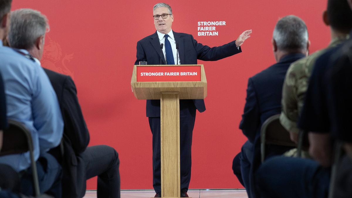 Prime Minister Sir Keir Starmer delivers a speech during a visit to Malloy Aeronautics in Berkshire following the publication of the long-delayed defense investment plan (Dip). on June 30, 2026 in Berkshire. (Stefan Rousseau/WPA Pool/Getty Images/TNS)