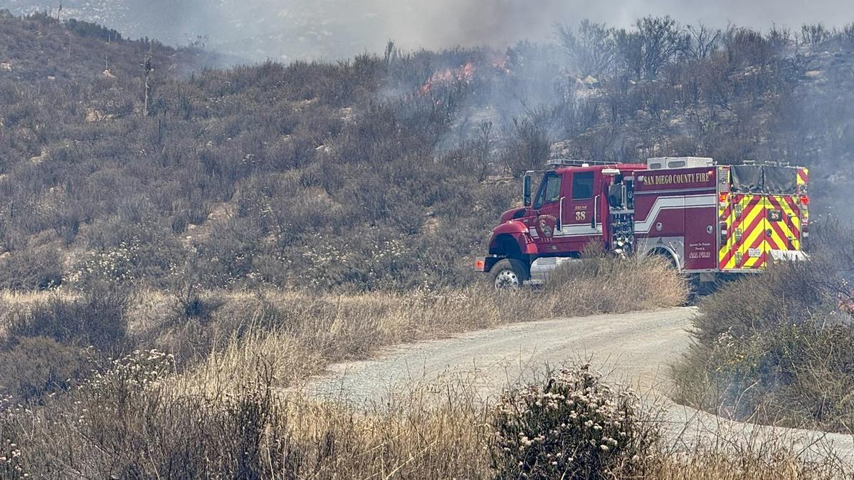 About 600 firefighters were fighting a stubborn brush fire south of Dulzura that began Monday, June 1, 2026, south of the U.S.-Mexico border. (Cal Fire San Diego/TNS)