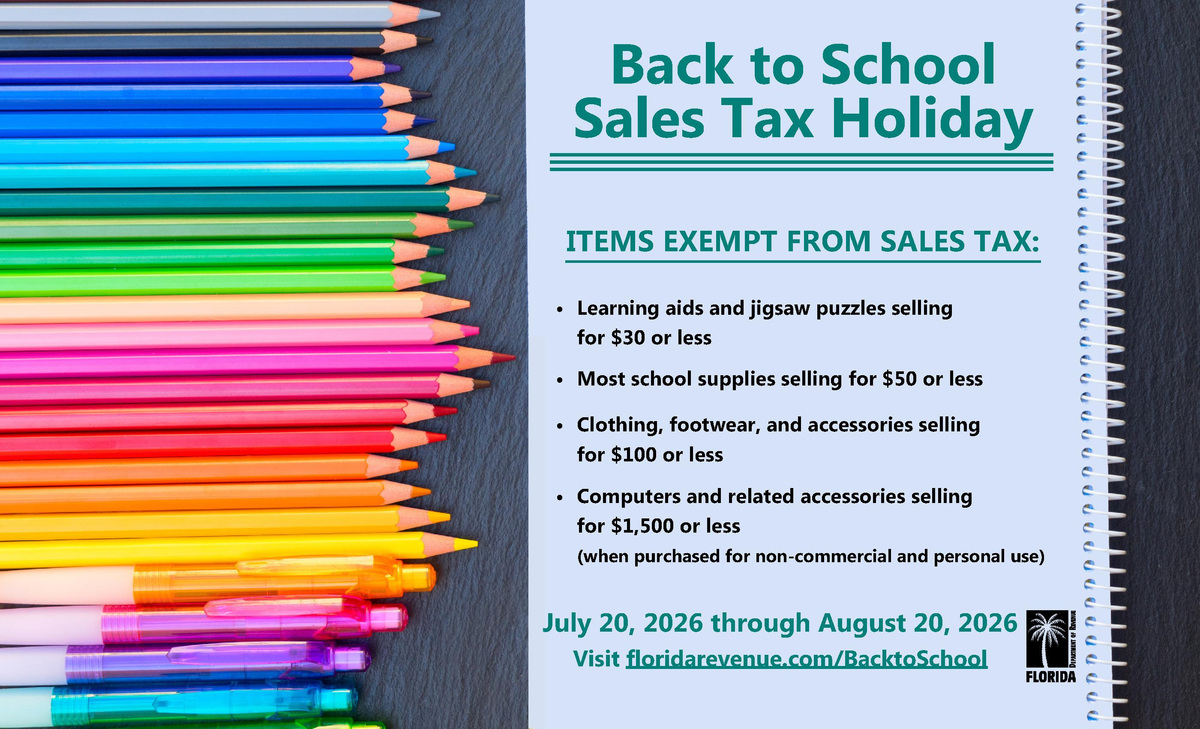 Tax-exempt items for the 2026 back-to-school sales tax holiday.