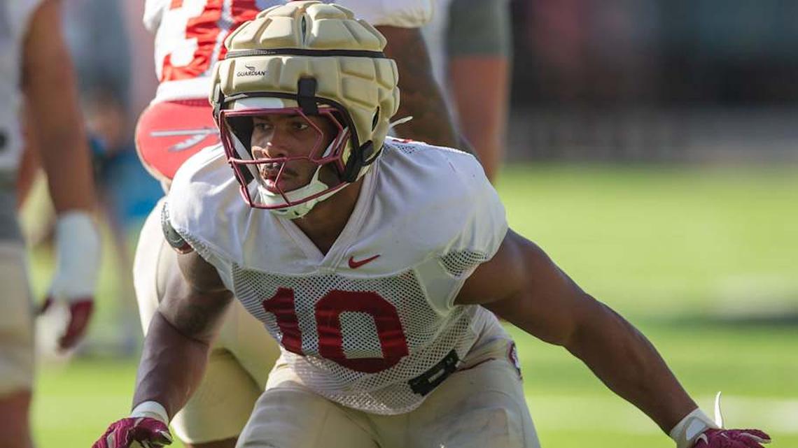  Florida State Seminoles linebacker Chris Jones (10) practices Thursday, April 9, 2026. | Alicia Devine/Tallahassee Democrat / USA TODAY NETWORK via Imagn Images 