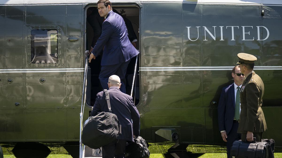 Secretary of State Marco Rubio boards Marine One as President Donald Trump and his staff departed the White House in Washington, on Tuesday, May 12, 2026, to travel to the summit in Beijing. Rubio said in an interview with Fox News that the United States hoped to "convince" China "to play a more active role in getting Iran to walk away from what they're doing now and trying to do now in the Persian Gulf." (Doug Mills/The New York Times)