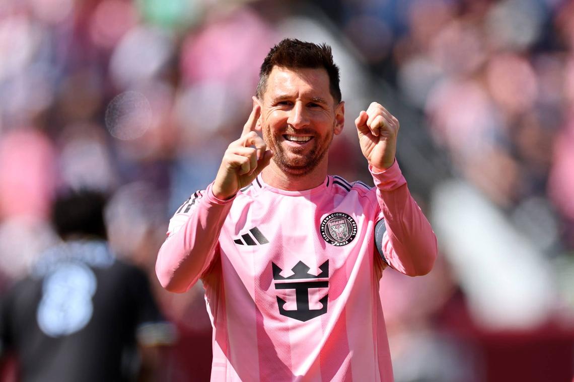  Lionel Messi #10 of Inter Miami CF celebrates scoring his team's first goal during the MLS match between Colorado Rapids and Inter Miami CF at Empower Field At Mile High on April 18, 2026 in Denver, Colorado. (Photo by Jamie Schwaberow/MLS via Getty Images) Photo by Jamie Schwaberow/MLS via Getty Images