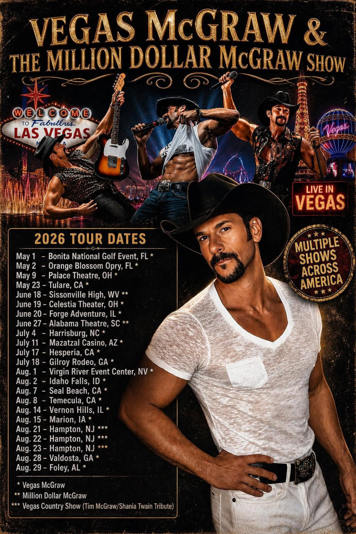 Singer Adam “Vegas McGraw” Tucker will pay tribute to country music star Tim McGraw during a summer concert in Hesperia on July 17, 2026.